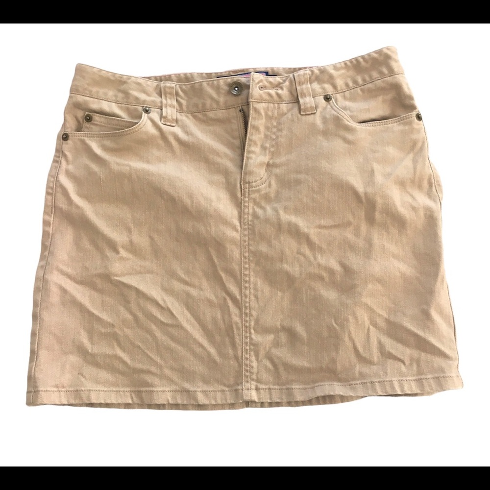 Vineyard Vines brown Jeans Mini Skirt Sz 4 100% Cotton Short Skirt Denim Pockets - Picture 2 of 8